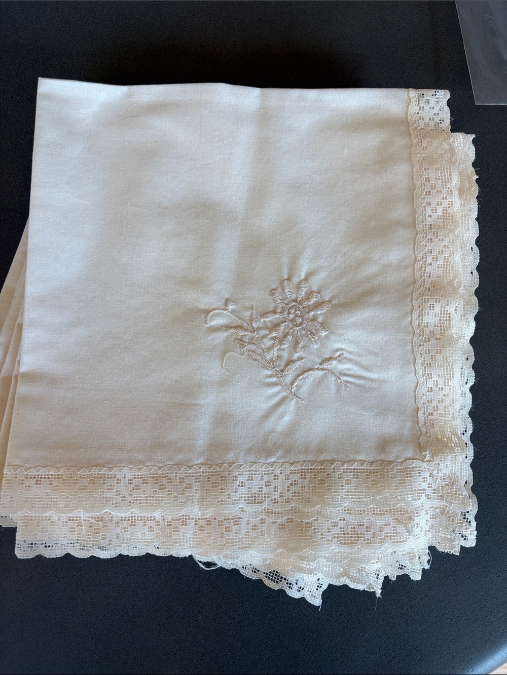 Vintage Embroidered Lace-Edge White Linen Napkins:set of 12